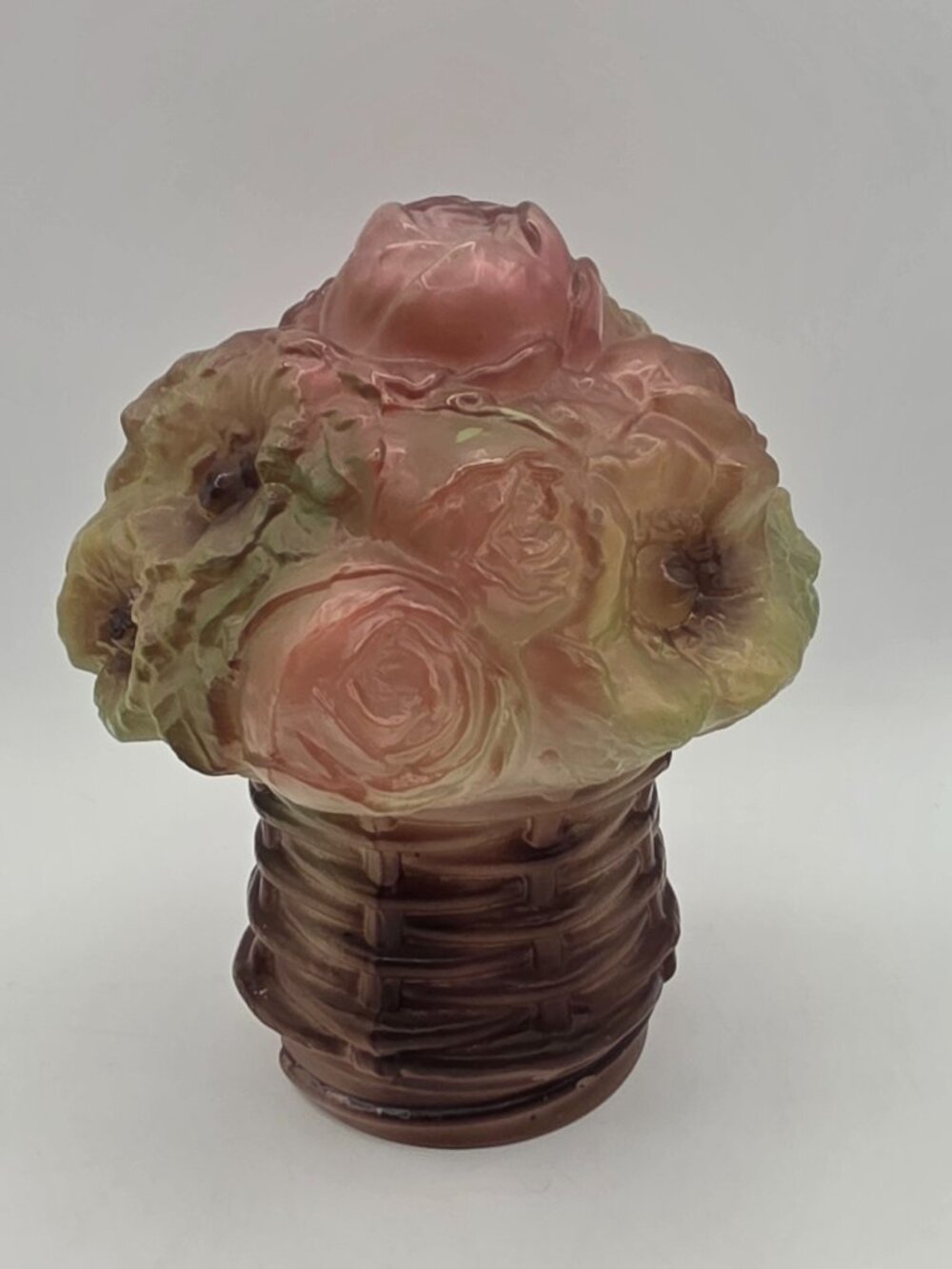 Antique Tiffin Glass Flower Basket Lamp SHADE ONLY Floral Pink Green Art Glass